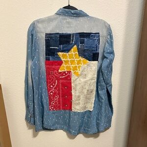 Denim Shirt with Patchwork and Star Design